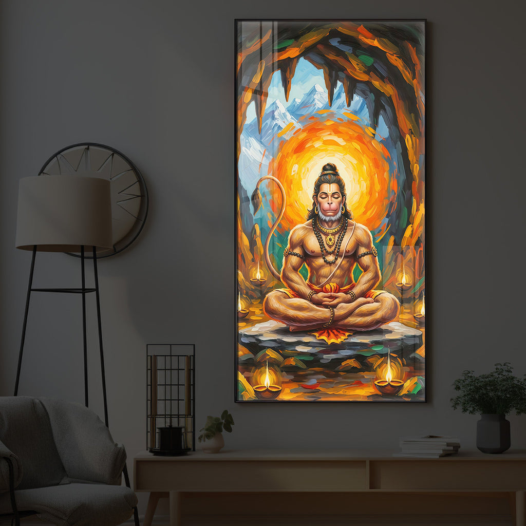Lord Hanuman Ji Modern Luxury Backlight Vertical Wall Art