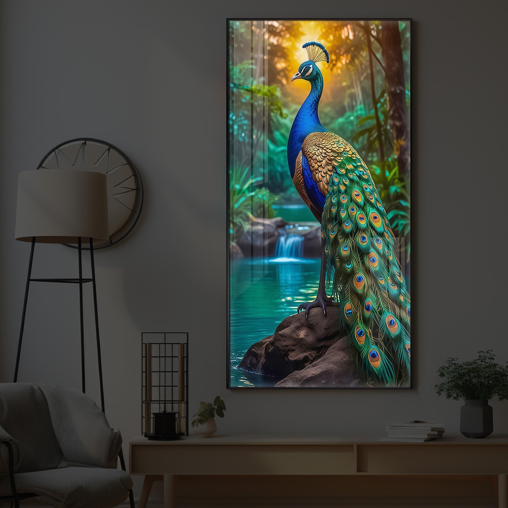 The Peacock Modern Luxury Backlight Vertical Wall Art