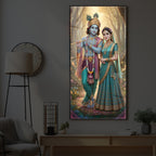 Radhe Krishna Ji Modern Luxury Backlight Vertical Wall Art