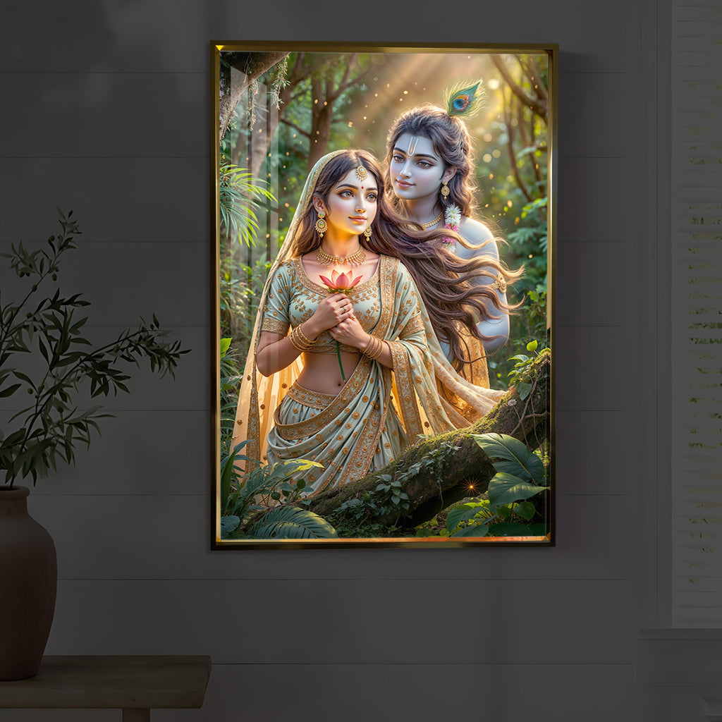 Radha Krishna Ji Modern Luxury Backlight Vertical Wall Art