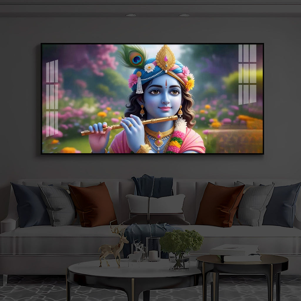 Krishna Ji Modern Luxury Backlight Horizontal Wall Art