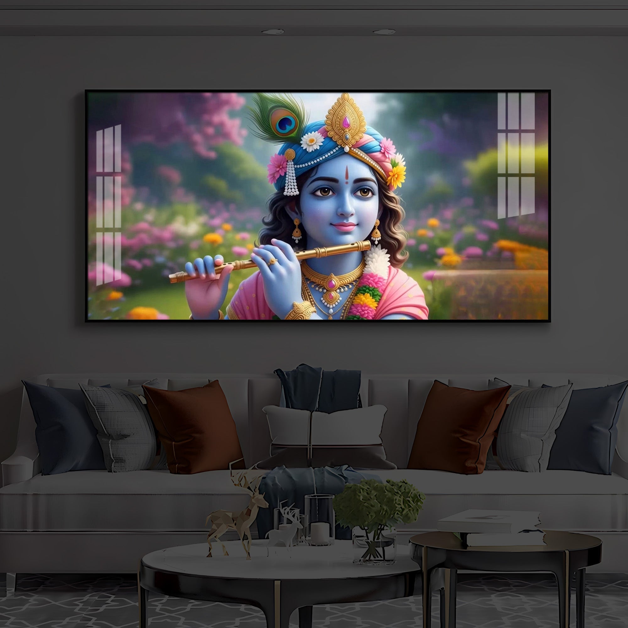Krishna Ji Modern Luxury Backlight Horizontal Wall Art