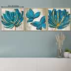 Lima Butterfly & Leaf Framed Canvas Wall painting Art - Set of 3