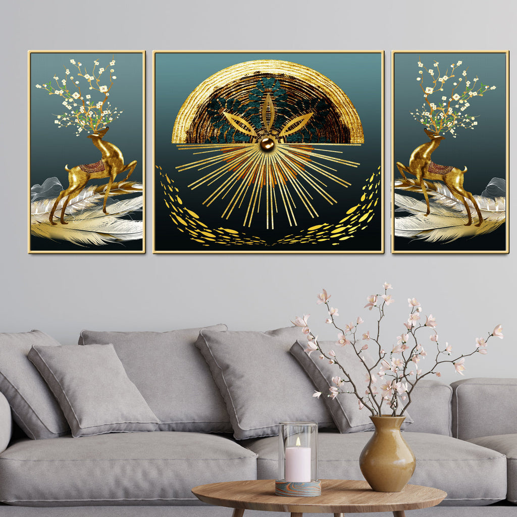Danville Alluring Reindeers Framed Canvas Wall Paintings