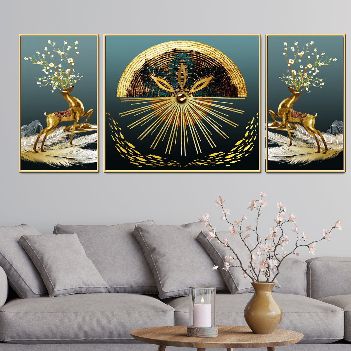Danville Alluring Reindeers Framed Canvas Wall Paintings