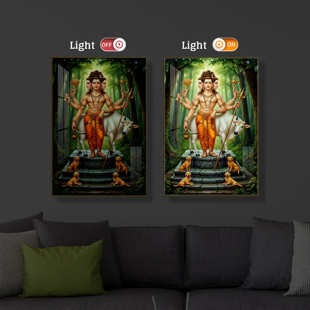 Jai Guru Dattatreya Modern Luxury Backlight Vertical Wall Art