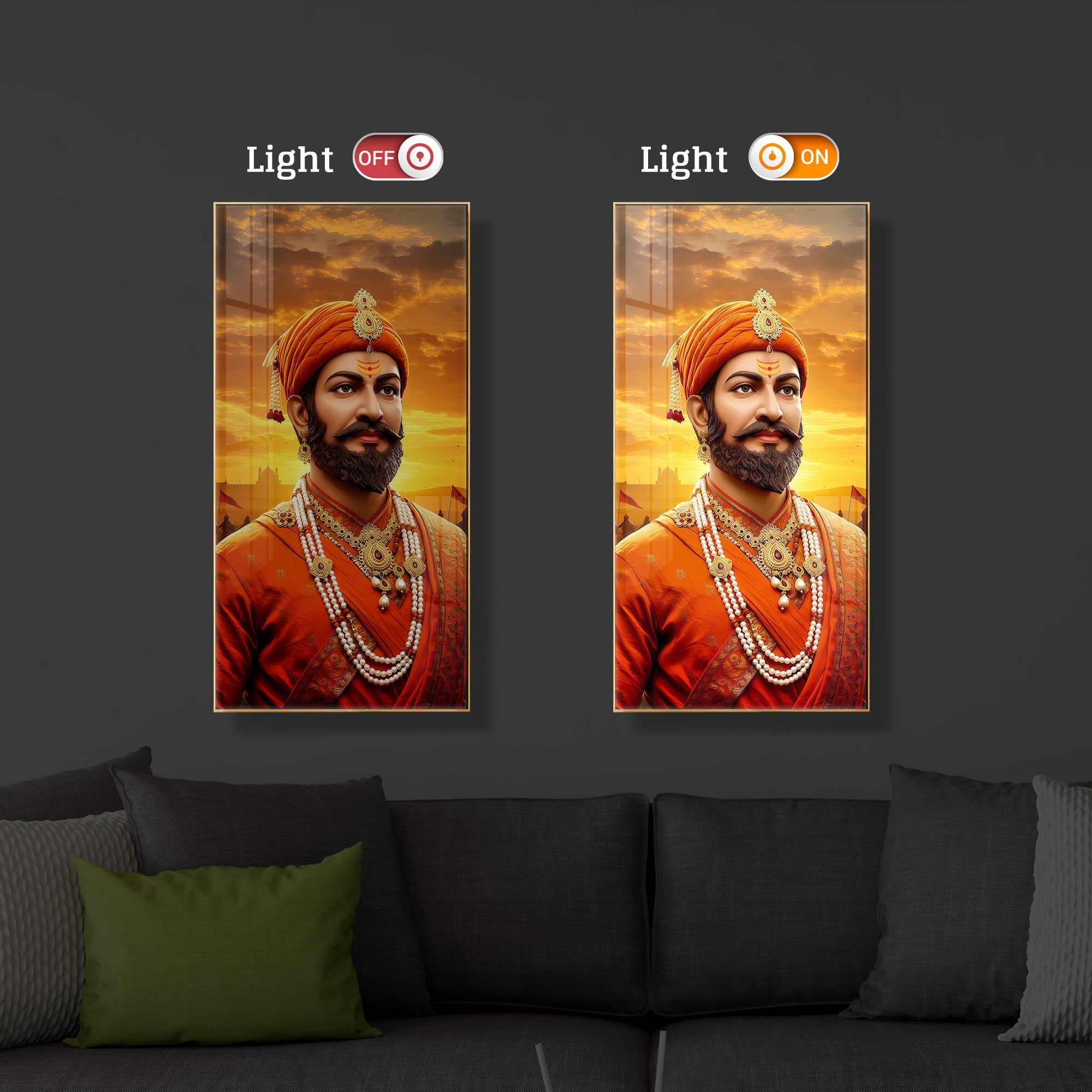 Chhatrapati Shivaji Maharaj Modern Luxury Backlight Vertical Wall Art