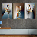 Strokes of Perfection Framed Canvas Wall Art - Set of 3 (Golden Frame )