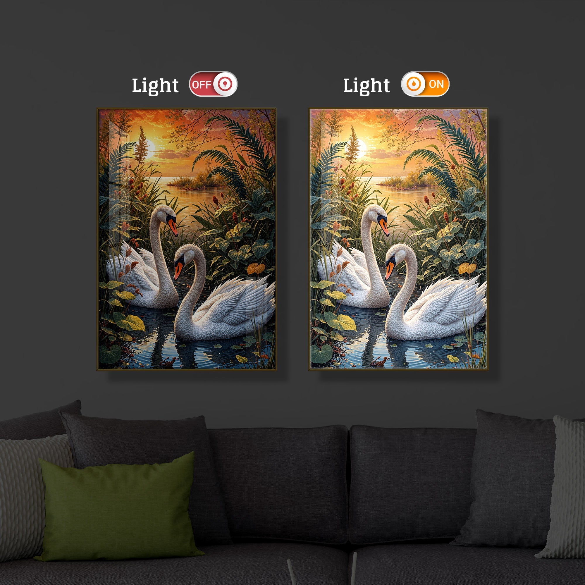 Two Swan Modern Luxury Backlight Vertical Wall Art