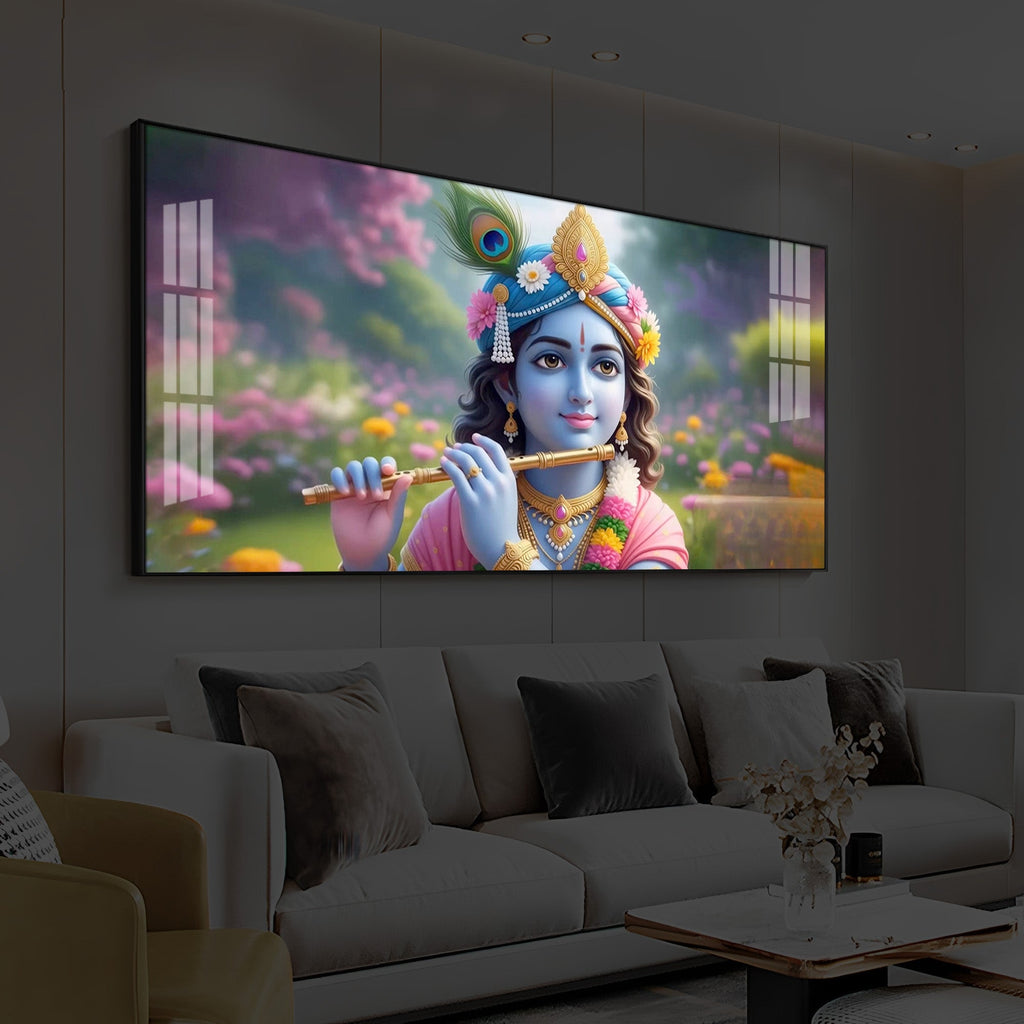 Krishna Ji Modern Luxury Backlight Horizontal Wall Art