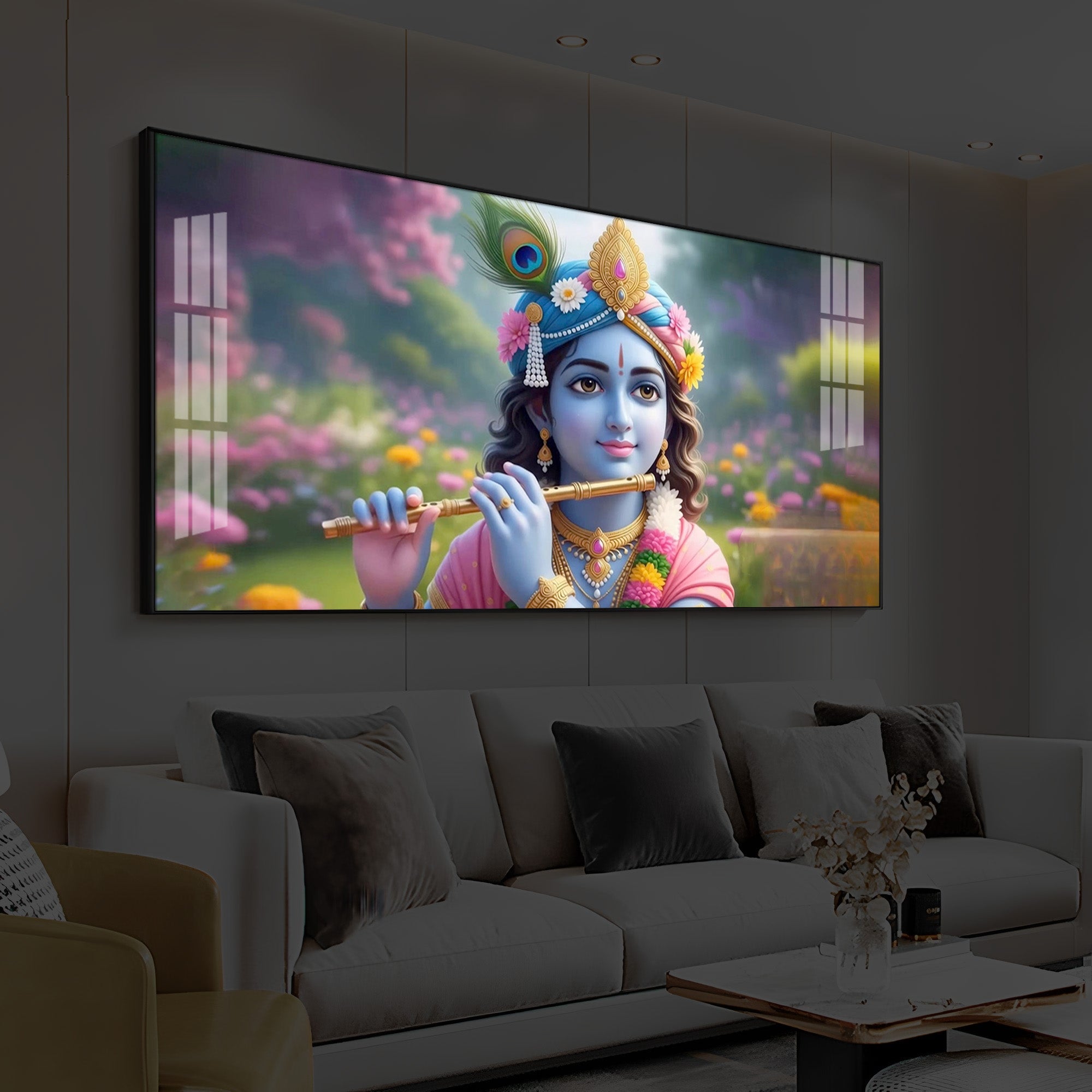 Krishna Ji Modern Luxury Backlight Horizontal Wall Art