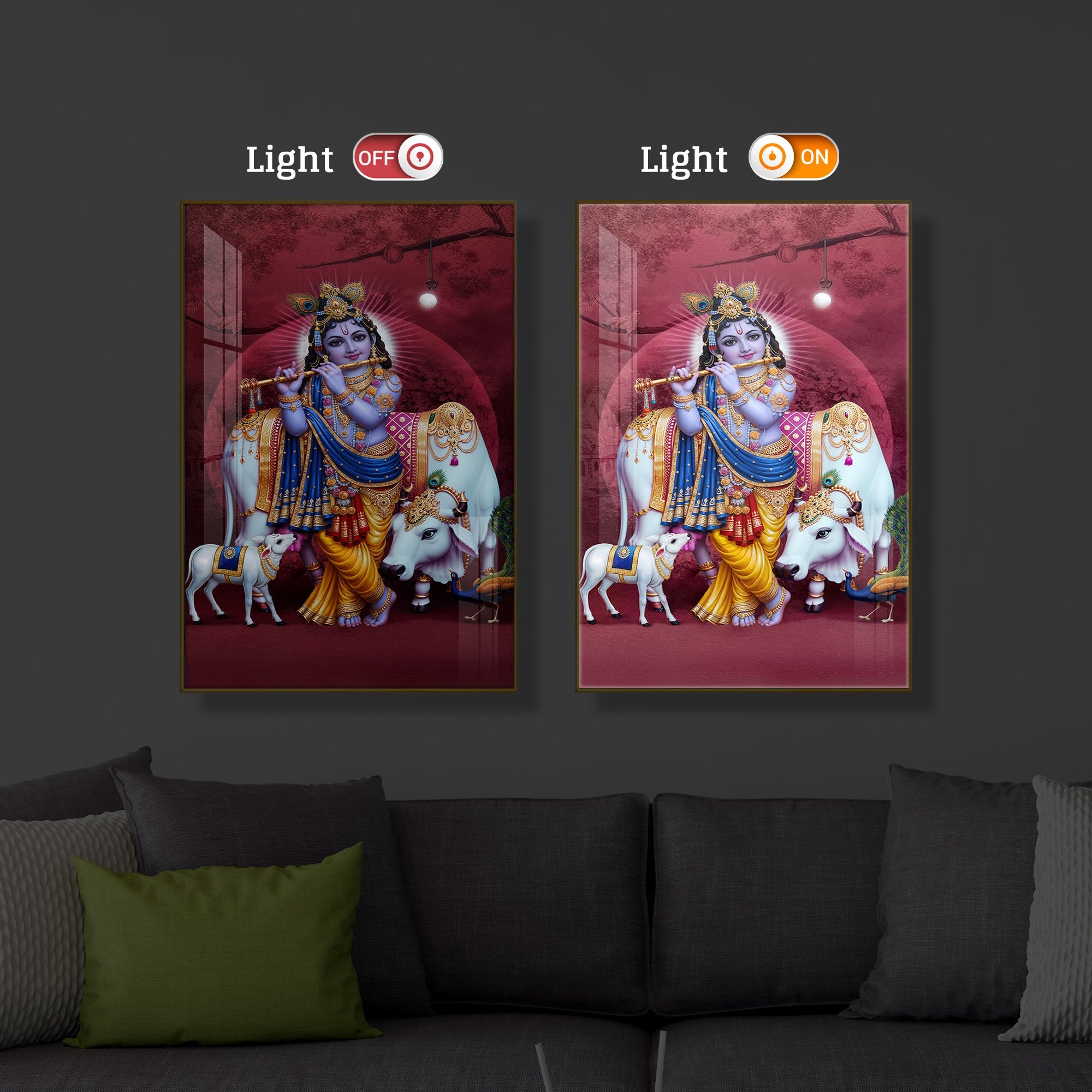 Shree Krishna Ji Modern Luxury Backlight Vertical Wall Art