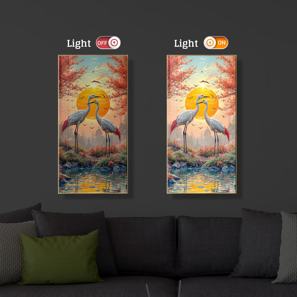 Beautiful Birds Modern Luxury Backlight Vertical Wall Art