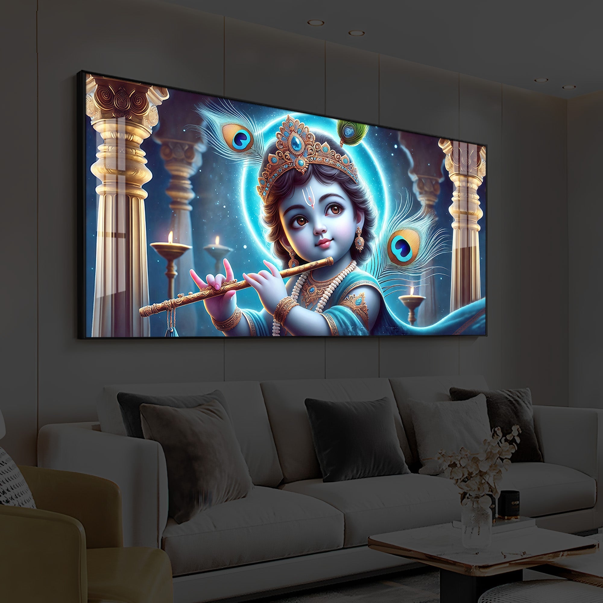 Bal Krishna Ji Modern Luxury Backlight Horizontal Wall Art