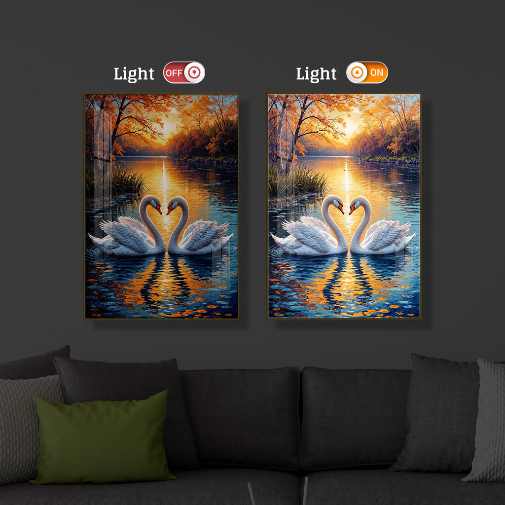 Romantic Swan Modern Luxury Backlight Vertical Wall Art