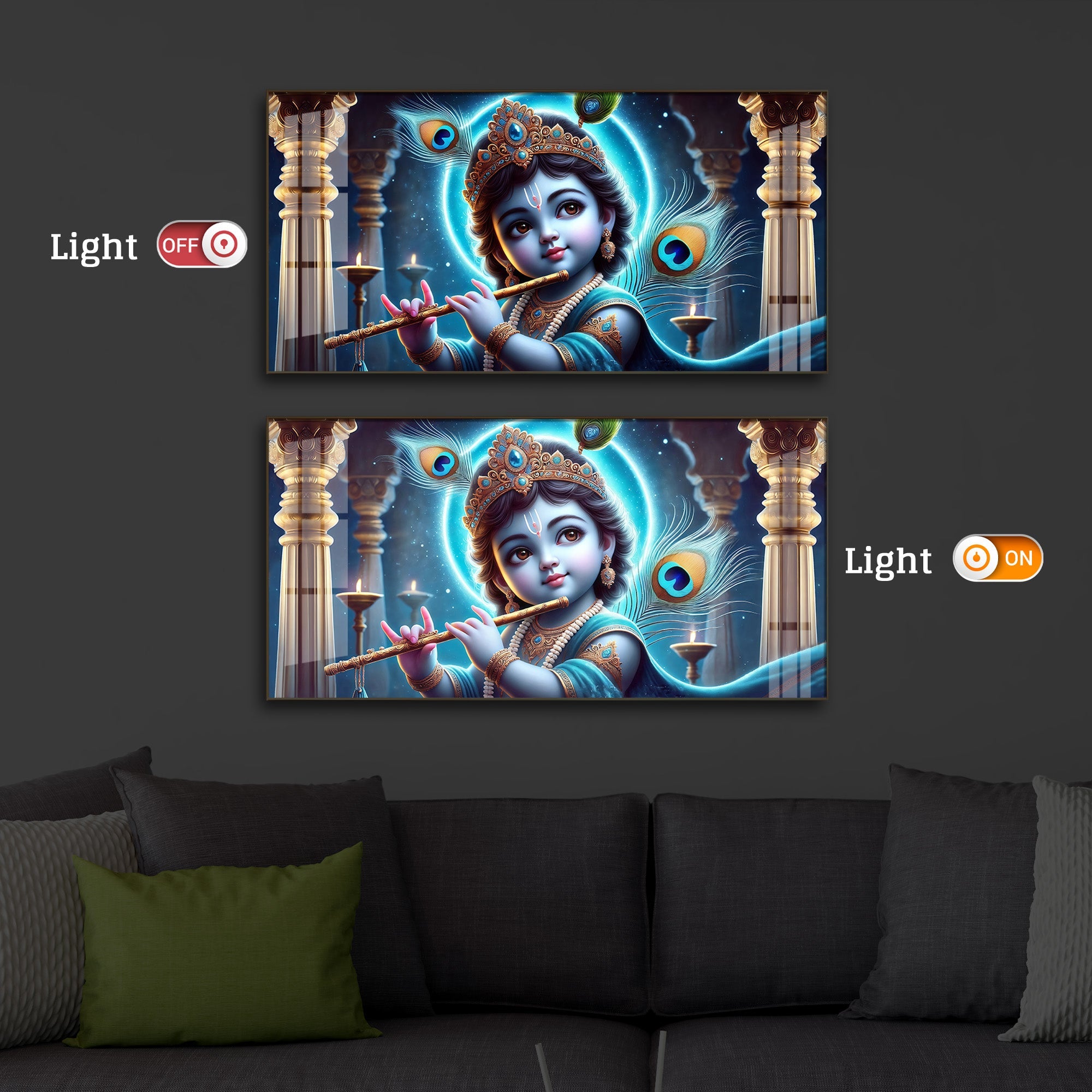 Bal Krishna Ji Modern Luxury Backlight Horizontal Wall Art