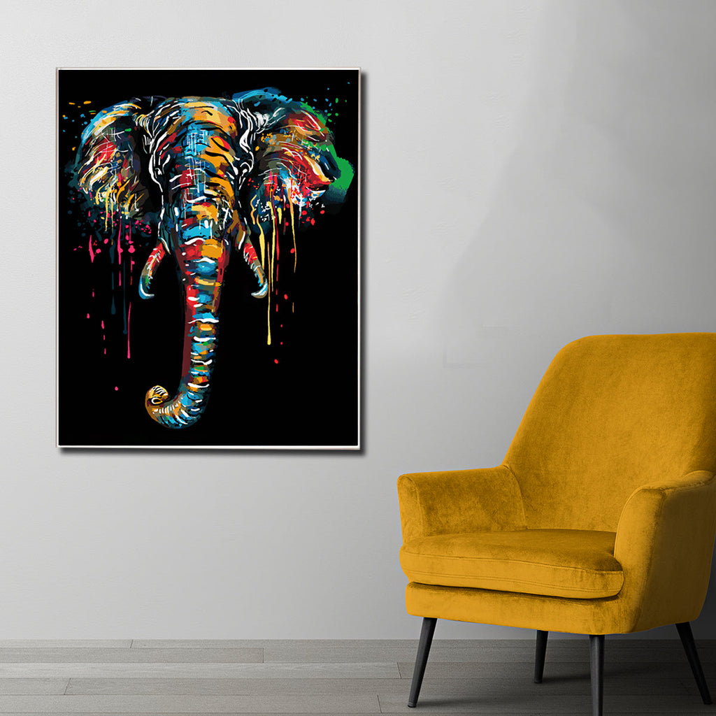 Elephant Paradise Framed Canvas Painting for Wall Art
