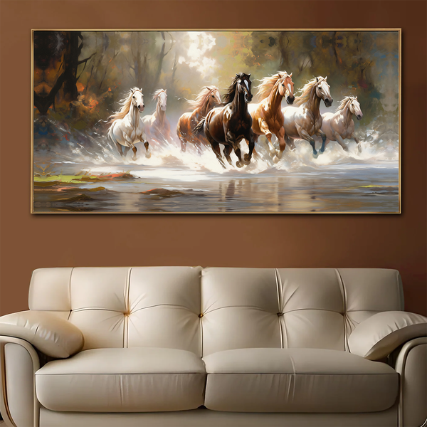 Strength of the Seven Running Horses Canvas Painting (Medium)