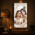 Mystical Love Of Radhe Krishn Modern Luxury Backlight Vertical Wall Art