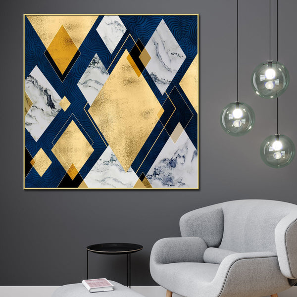 3D Geometric  Rhombus Framed Canvas Painting for Living Room