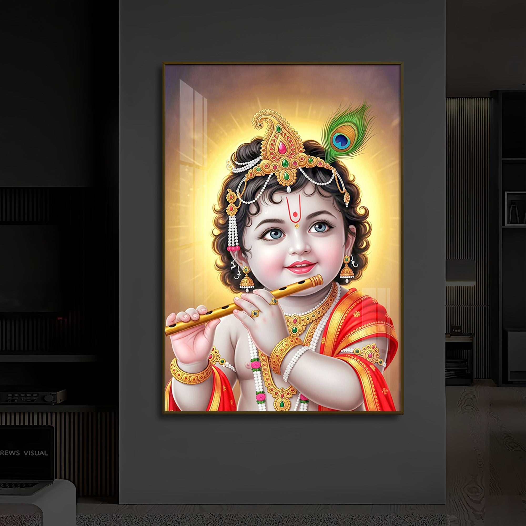 Lord baby Krishna Modern Luxury Backlight Vertical Wall Art