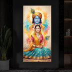 Radhe Krishna Modern Luxury Backlight Vertical Wall Art