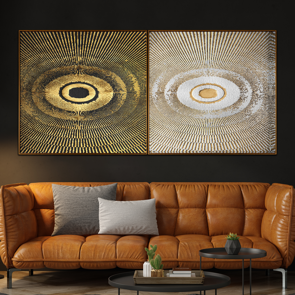 Eye of the Beholder Framed Canvas Painting Modern Art - Set of 2 (Oval)