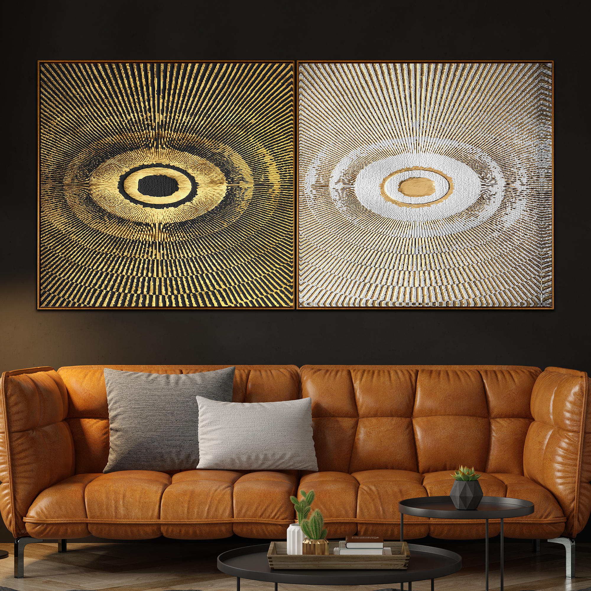 Eye of the Beholder Framed Canvas Painting Modern Art - Set of 2 (Oval)