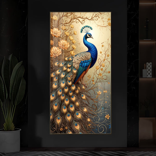 Beautiful Peacock Modern Luxury Backlight Vertical Wall Art