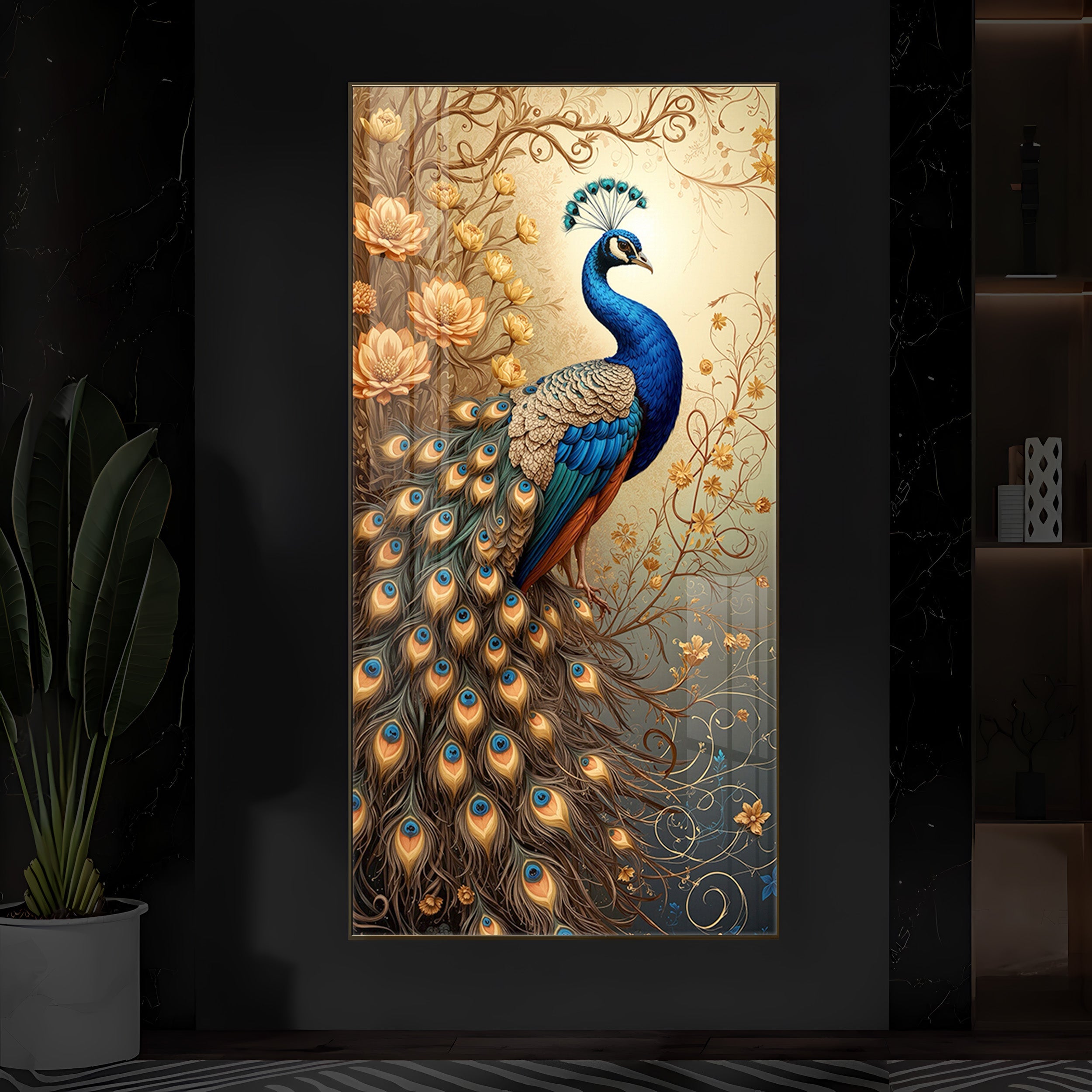 Beautiful Peacock Modern Luxury Backlight Vertical Wall Art