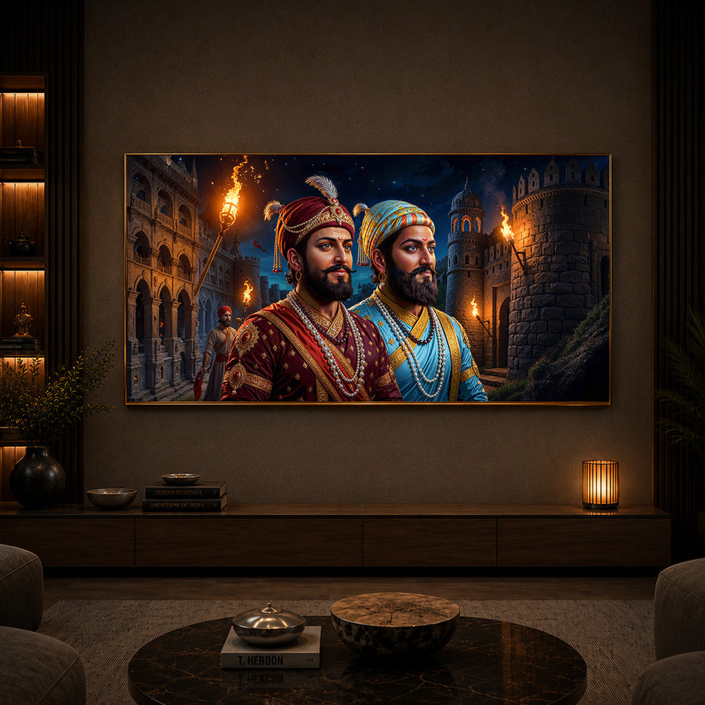Chhatrapati Shivaji Maharaj with Chhatrapati Sambhaji Modern Luxury Backlight Horizontal Wall Art