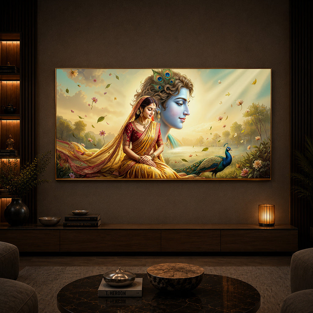 Lord Radha Krishna Modern Luxury Backlight Horizontal Wall Art