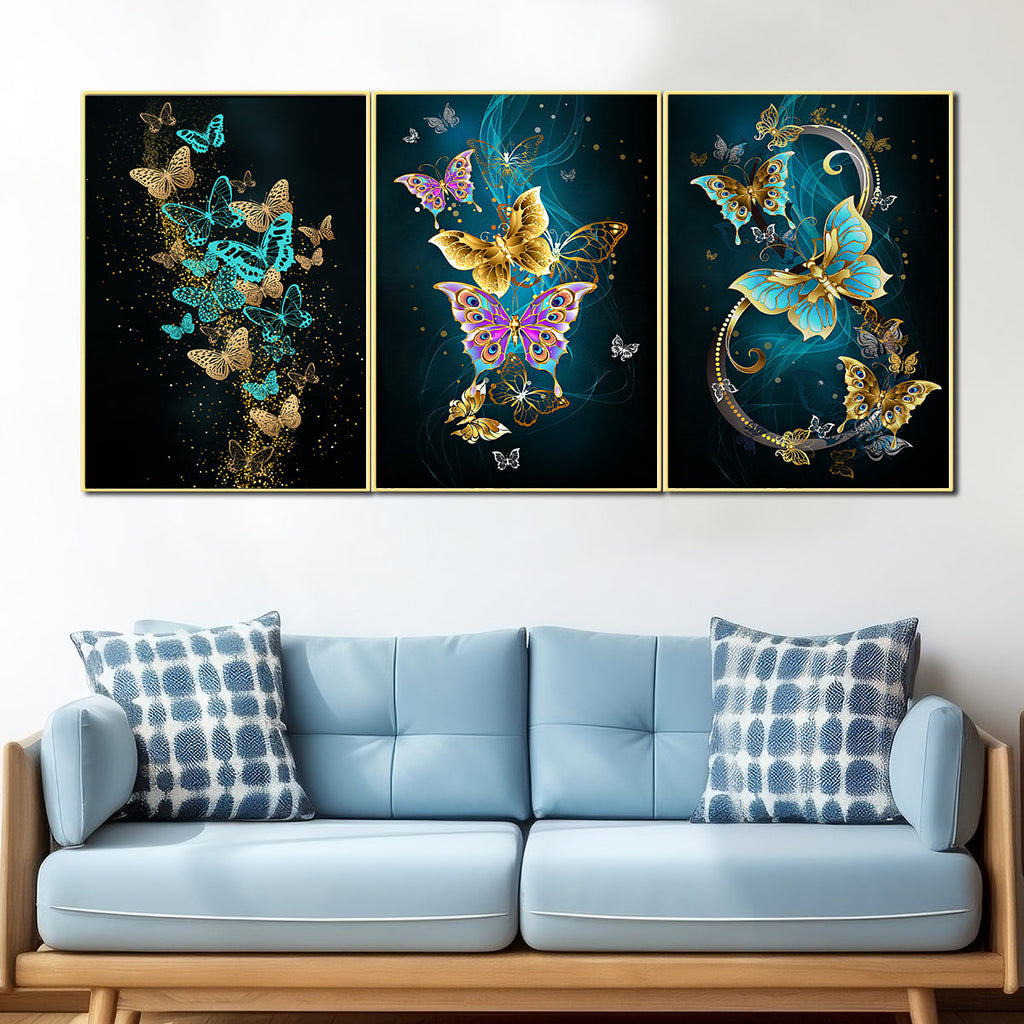 3 Panel Royal Butterflies Framed Canvas Wall Paintings