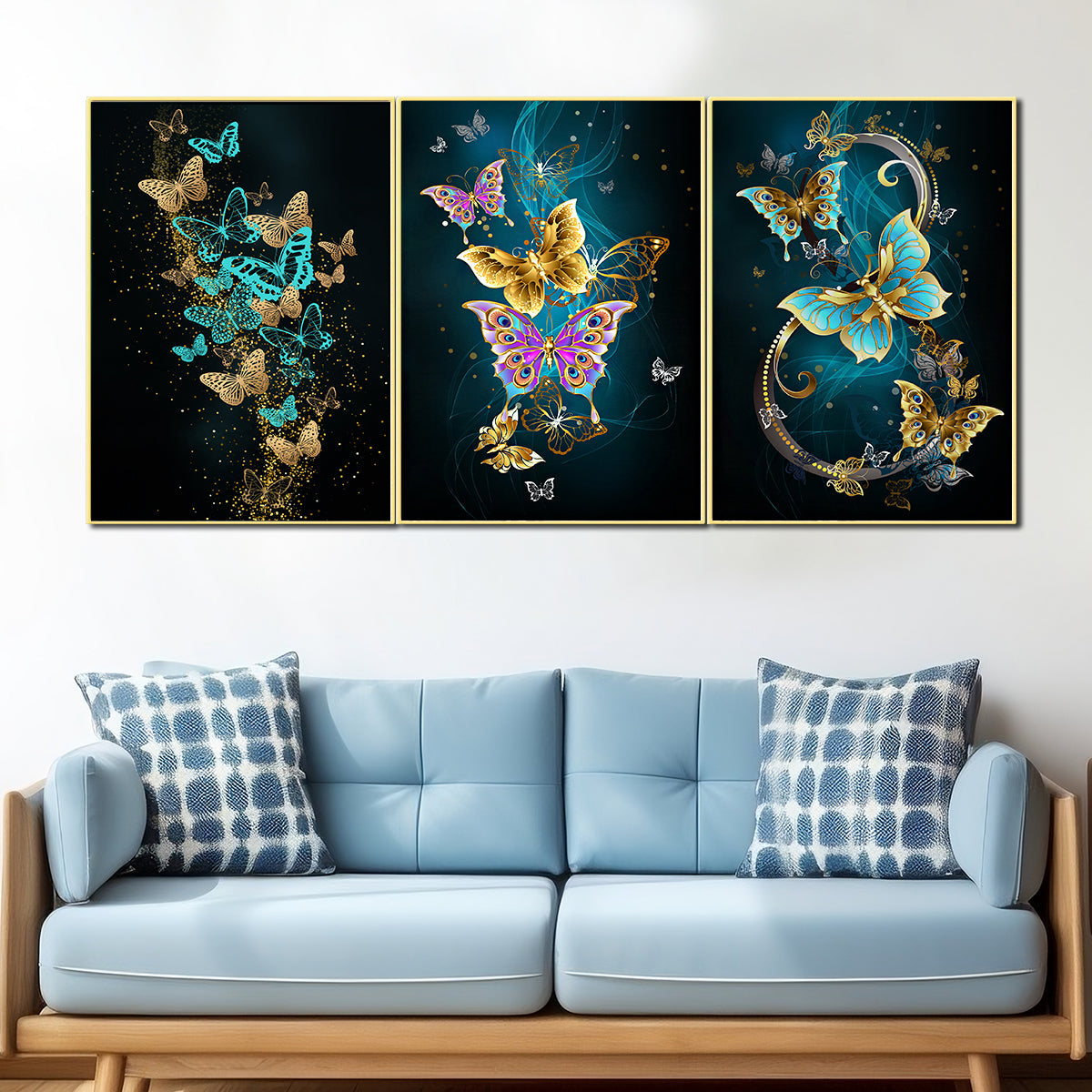 3 Panel Royal Butterflies Framed Canvas Wall Paintings