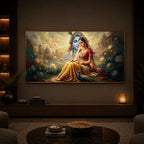 Loving Couple Radha Krishna Modern Luxury Backlight Horizontal Wall Art