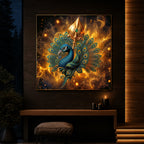 Lord Murugan’s Majestic Peacock Modern Luxury Backlight Square Wall Art
