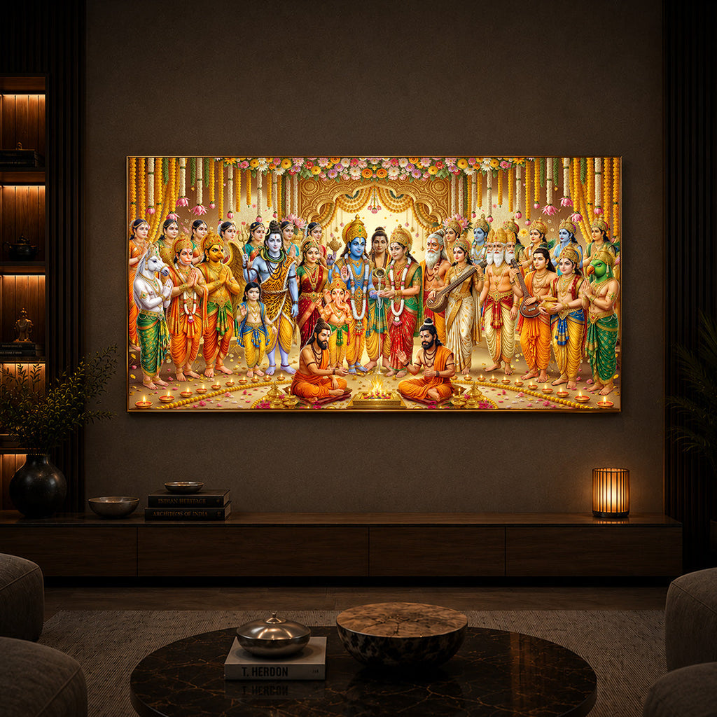 Divine Depiction of Shrinivasa Kalyanam Modern Luxury Backlight Horizontal Wall Art