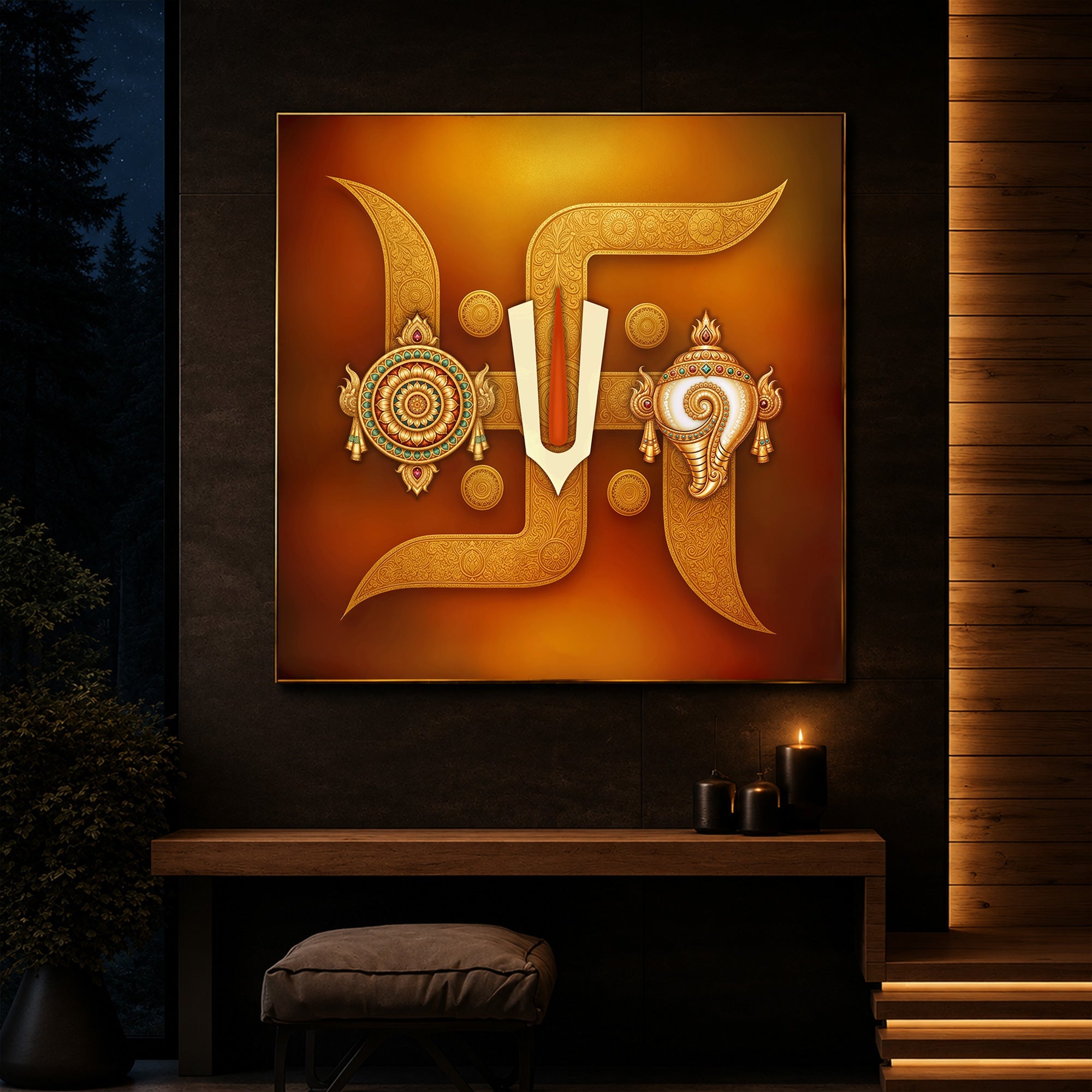 Hindu Symbols of Swastik Modern Luxury Backlight Square Wall Art