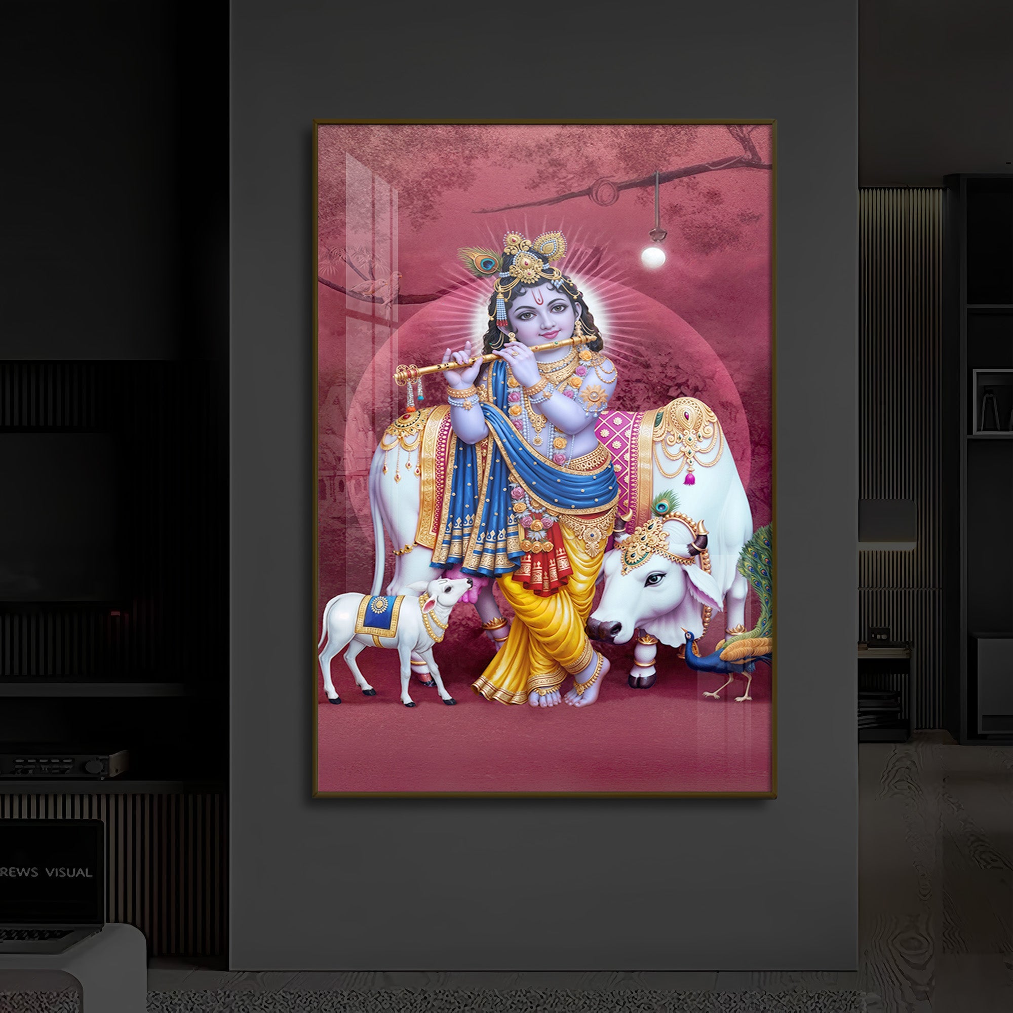 Shree Krishna Ji Modern Luxury Backlight Vertical Wall Art