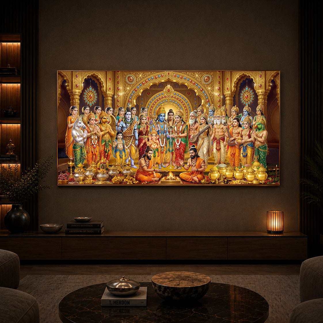 Divine Moment Of Shrinivasam Kalyanam Modern Luxury Backlight Horizontal Wall Art