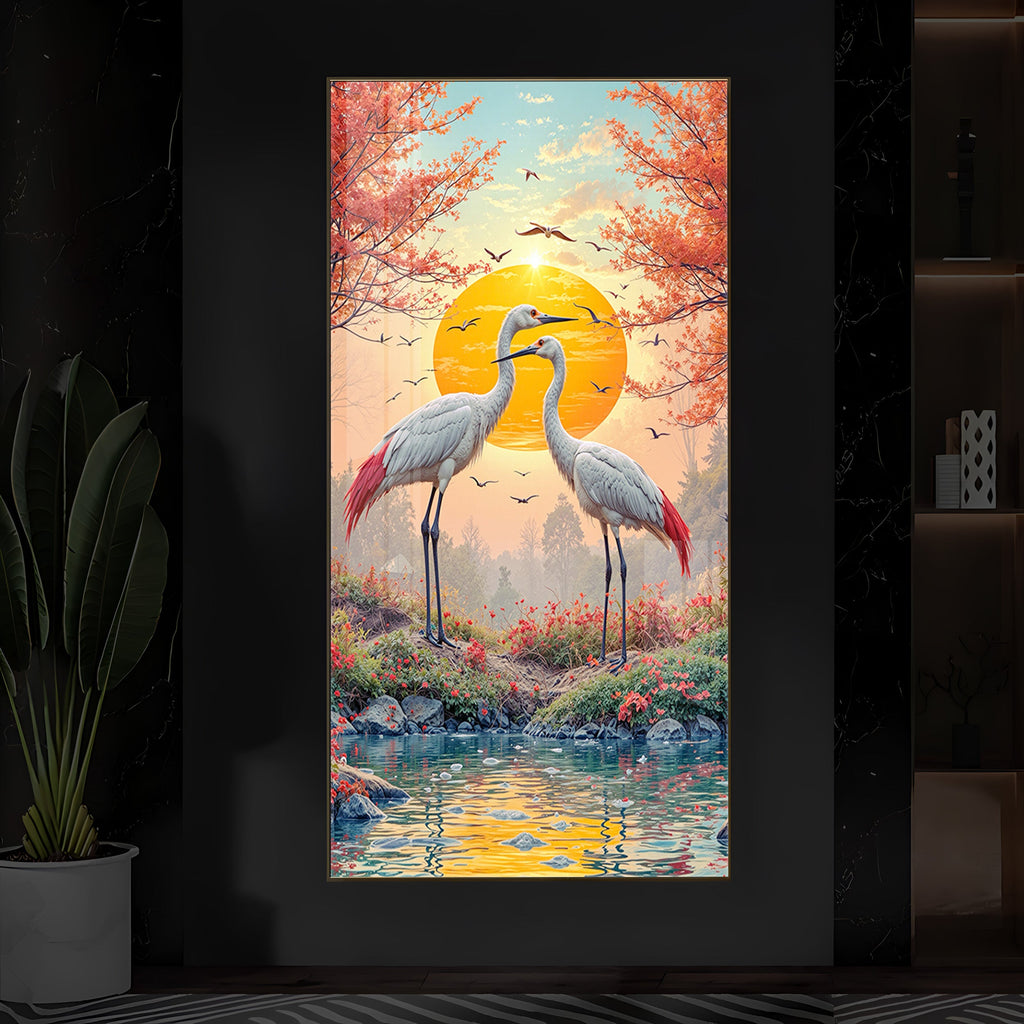 Beautiful Birds Modern Luxury Backlight Vertical Wall Art