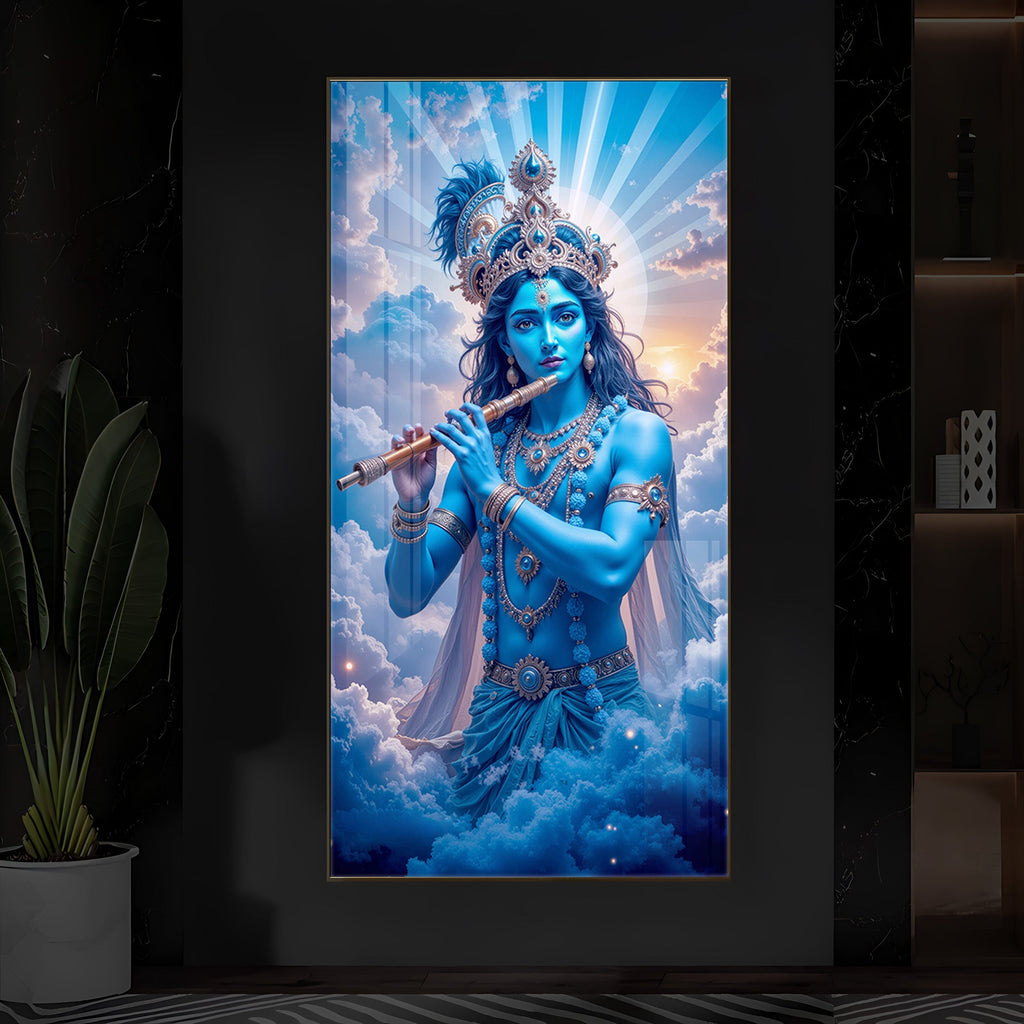 Lord Shri Krishna Modern Luxury Backlight Vertical Wall Art