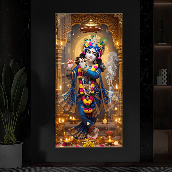 Lord Krishna Ji Modern Luxury Backlight Vertical Wall Art