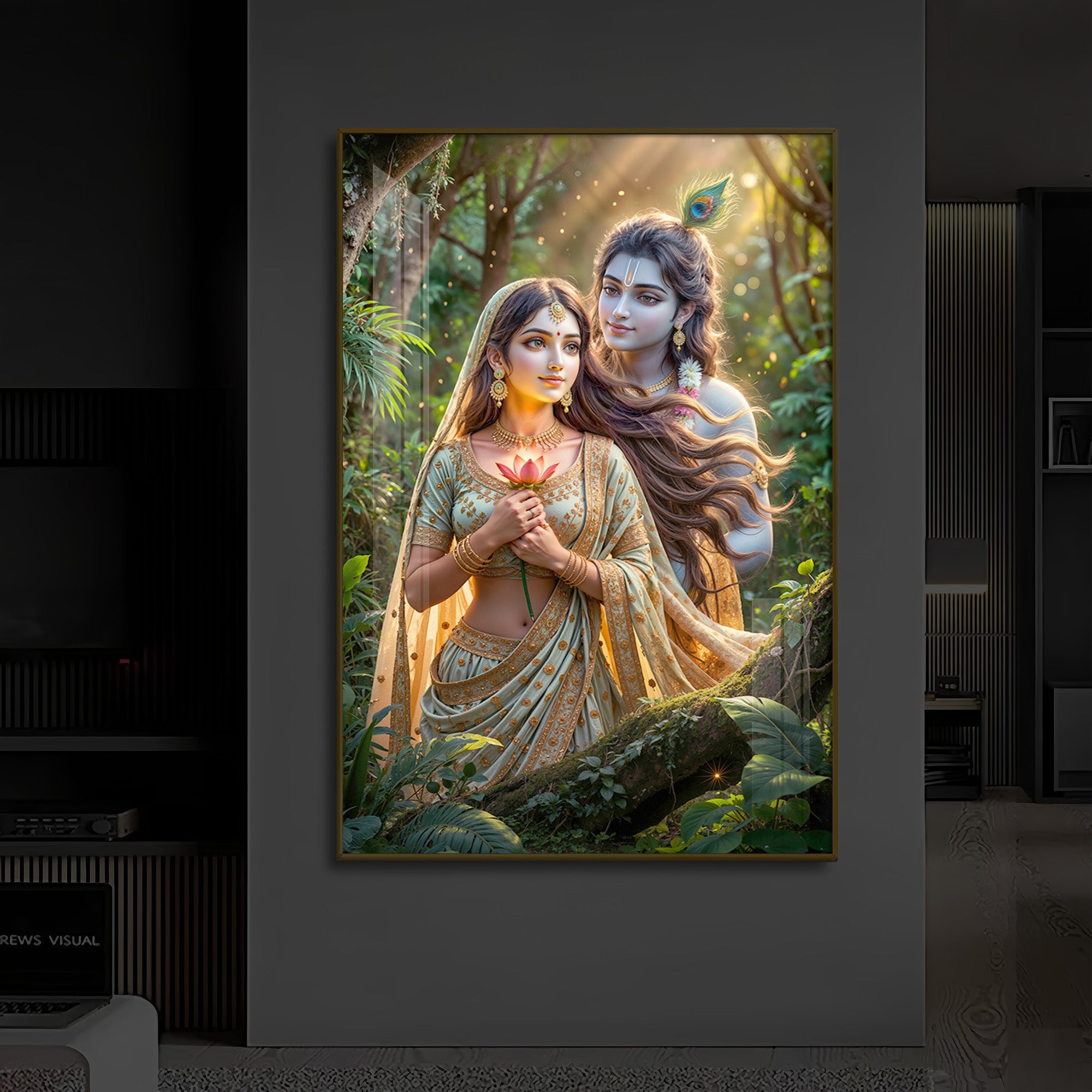 Radha Krishna Ji Modern Luxury Backlight Vertical Wall Art