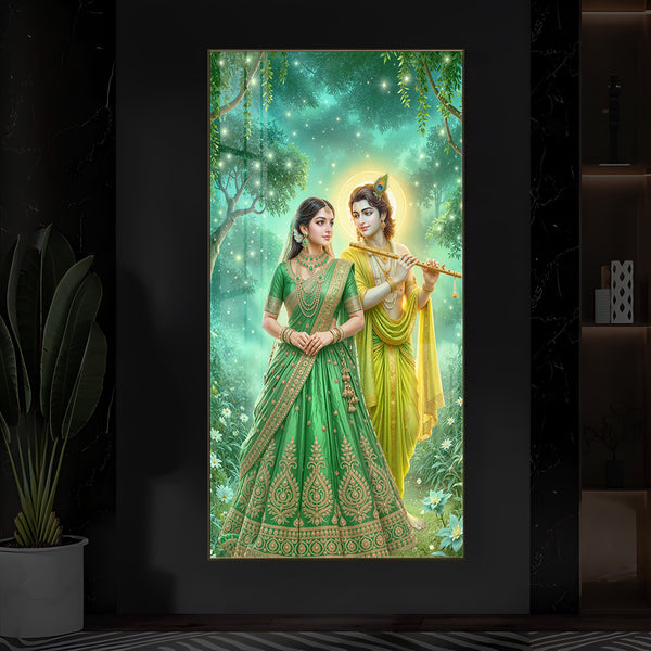 Shri Radhe Krishna Modern Luxury Backlight Vertical Wall Art