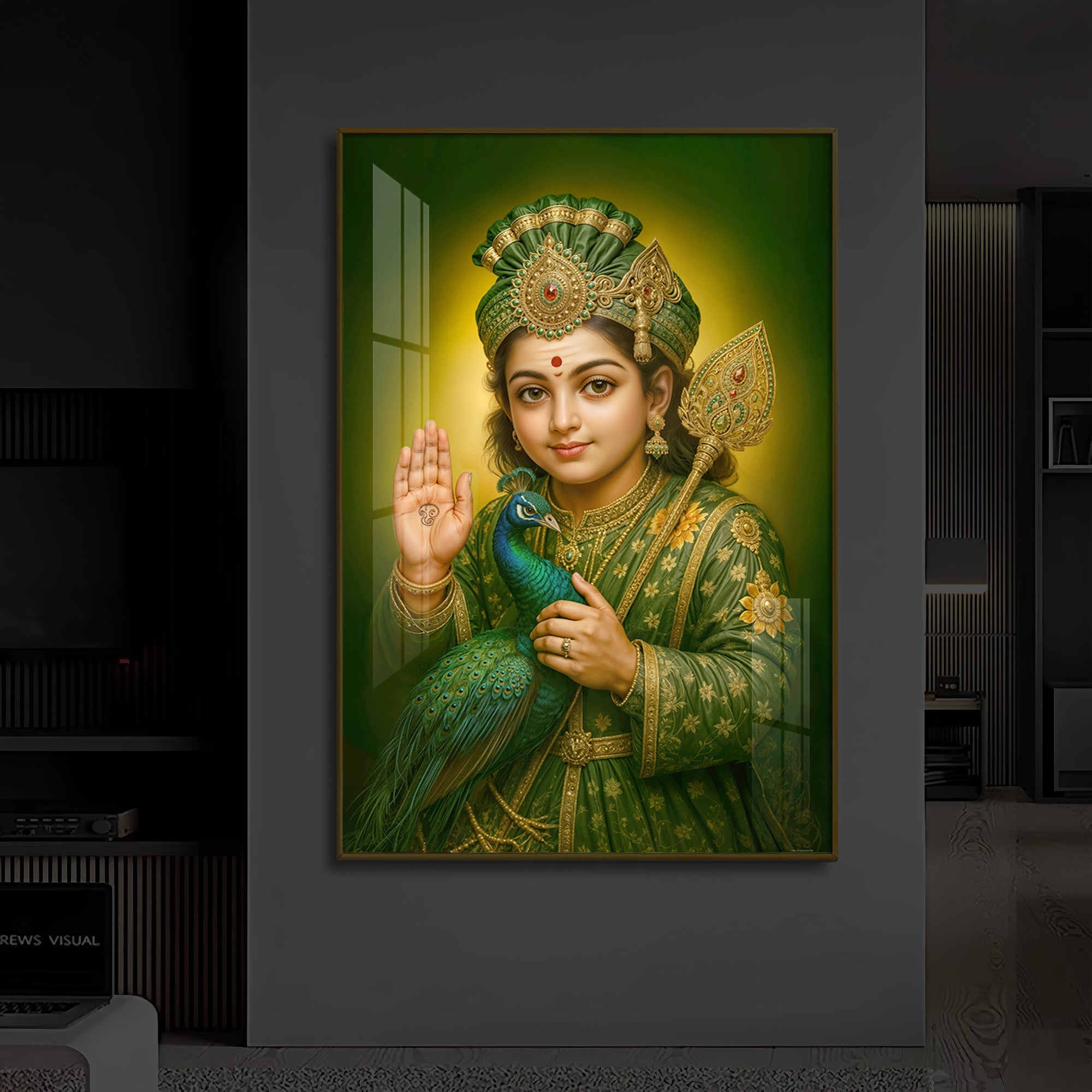 Divine Lord Murugan Modern Luxury Backlight Vertical Wall Art