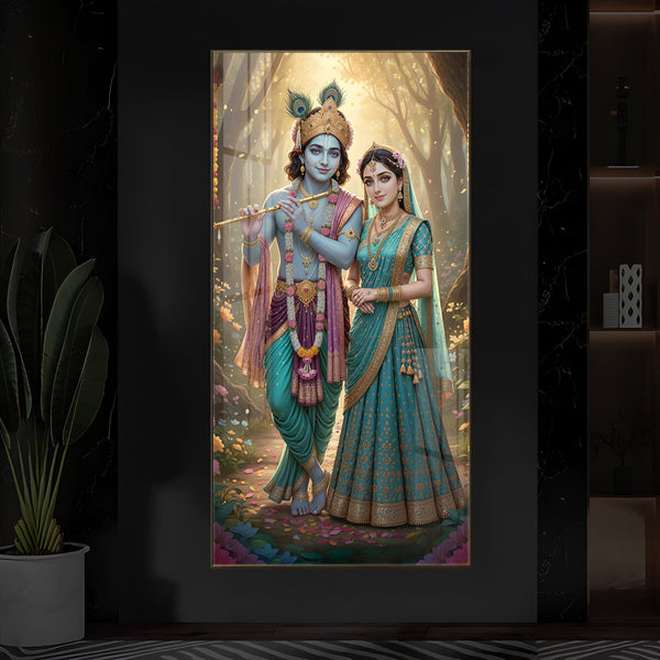Radhe Krishna Ji Modern Luxury Backlight Vertical Wall Art