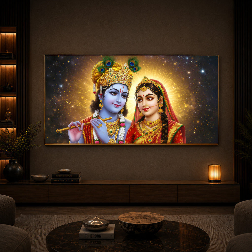Shri Radha Krishn Modern Luxury Backlight Horizontal Wall Art