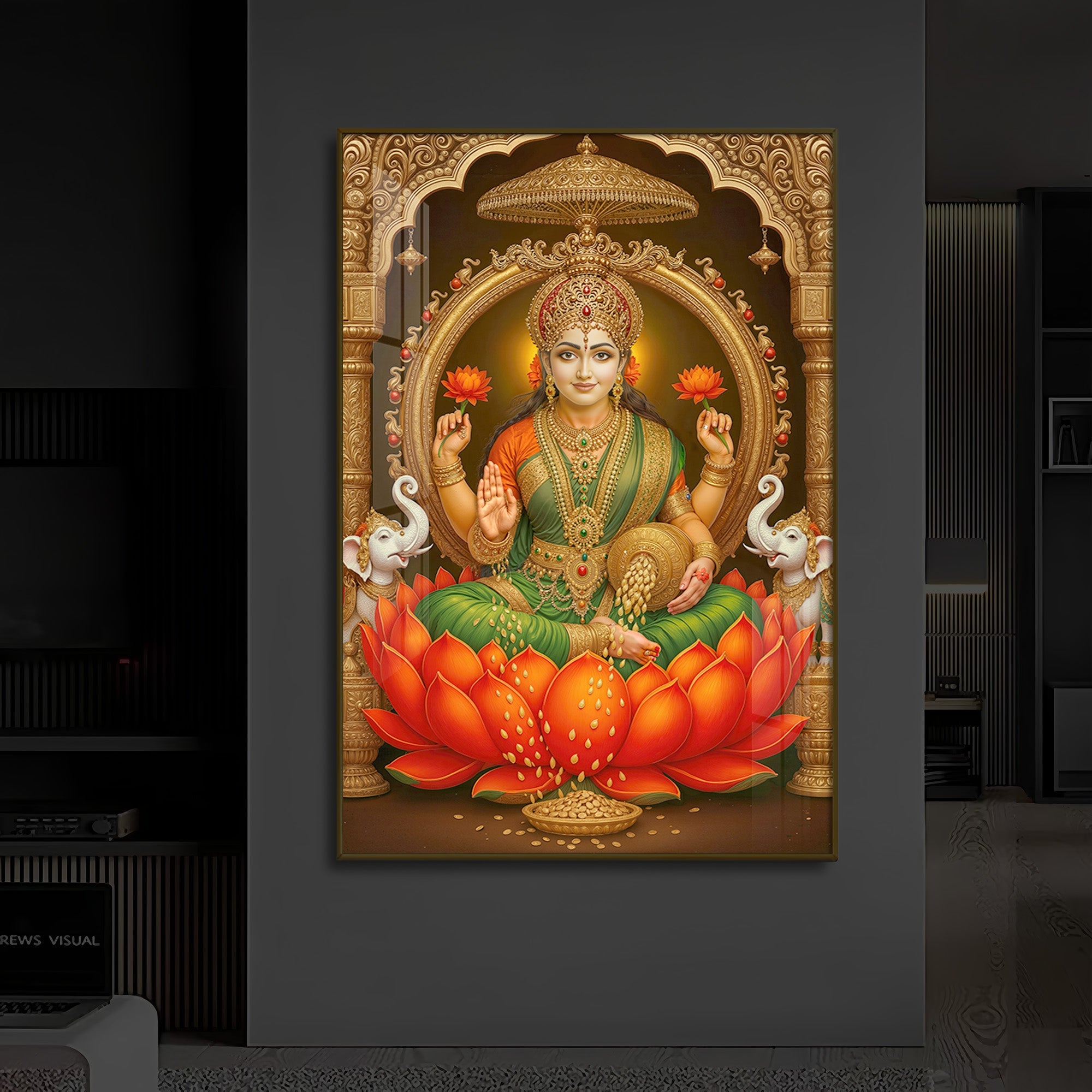 Mahalaxmi Ji Modern Luxury Backlight Vertical Wall Art