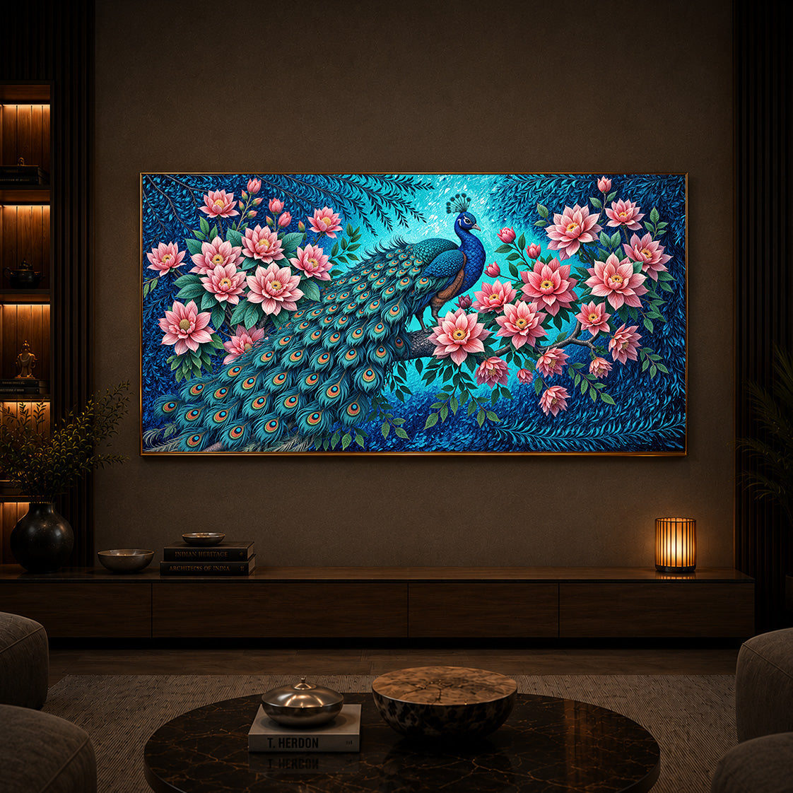 Majestic Peacock Modern Luxury Backlight Horizontal Wall Art
